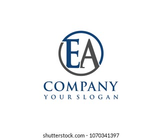 EA initial letters looping linked circle elegant logo blue grey