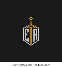 Monograma inicial EA para imagem em estilo escudo e espada