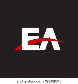 EA initial overlapping swoosh letter logo white red black background