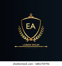 Carta EA Inicial con plantilla real.elegante con el logotipo de la corona vectorial, Ilustración vectorial con logotipo de letras creativas.