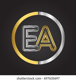 EA Letter logo in a circle. gold and silver colored. Vector design template elements for your business or company identity.