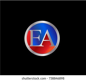 EA Letter logo Design in a circle. Blue and silver colored