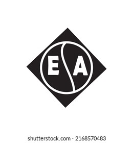 Diseño del logo de la carta EA sobre fondo negro. El concepto del logotipo de la letra de círculo creativa de EA. Diseño de cartas EA.