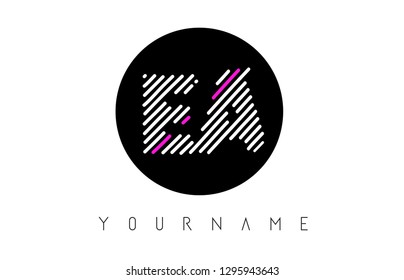 EA Letter Logo Design with White Lines and Black Circle Vector Illustration