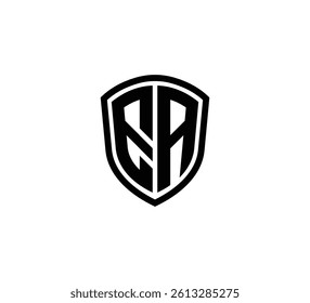EA Letter Simple Monogram Logo Shield Shaped Black Vector Editable on White Background