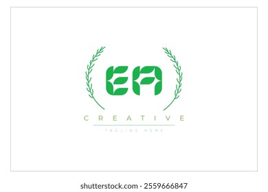 EA letters eco logo with leaf. Fresh nature and healthy leaf logo design.