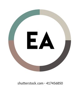 EA letters, four colors in abstract background logo, design identity in circle, alphabet letter