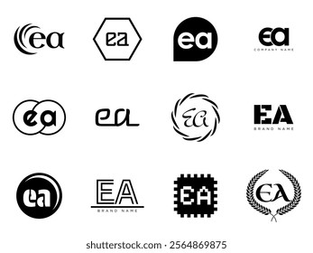 EA logo company template. Letter e and a logotype. Set different classic serif lettering and modern bold text with design elements. Initial font typography. Collection trendy business identity.