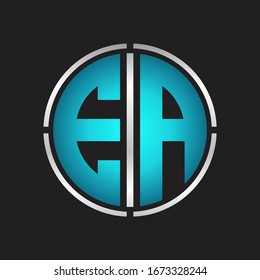 EA Logo initial with circle line cut design template on blue colors