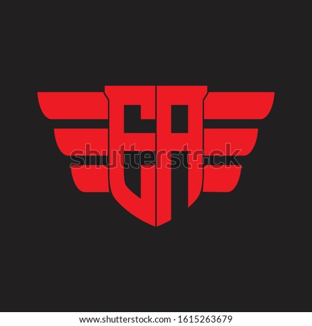 EA Logo monogram with emblem and wings element design template on red colors