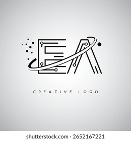 EA Orbit Monogram Logo – Futuristic Minimal Letter mark with Circular Line Art, Tech-Inspired Dots and Space Motion Concept for Modern Branding Identity