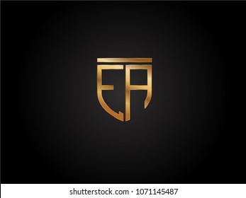 EA shield shape Letter Design in gold color