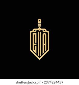 EA vintage shield and sword initial logo in high quality professional design that will print well across any print media