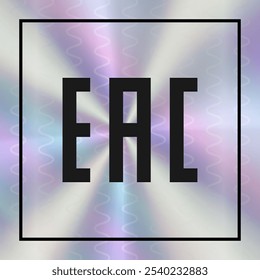 Etiqueta engomada del holograma de EAC. Emblema holográfico de etiqueta de neón de calidad con efecto degradado. Ilustración de arco iris brillante aislado en estilo retro