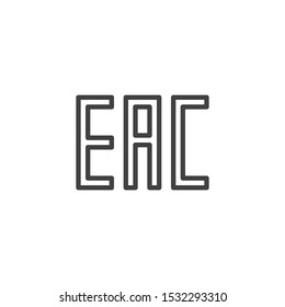 EAC sign line icon. linear style sign for mobile concept and web design. EAC mark outline vector icon. Symbol, logo illustration. Vector graphics