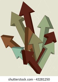 Each arrow is grouped together on same layer. Background and background lines are on separate layers.