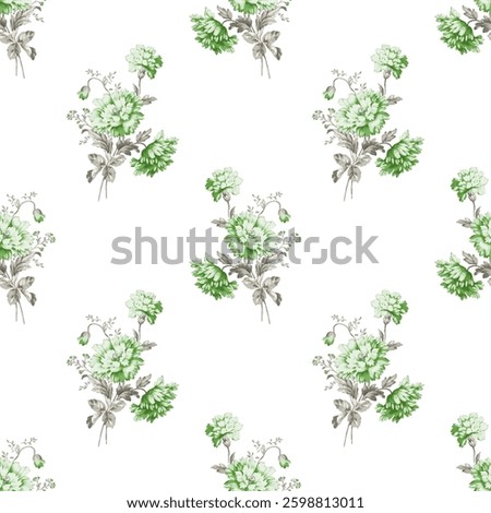 Each bouquet features a cluster of light green, slightly textured, flower heads with delicate, slightly darker green details. The flowers appear to be a type of carnation or similar bloom. 