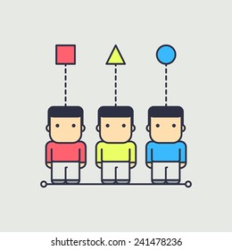 each character has their own point of view. abstract conceptual illustration.