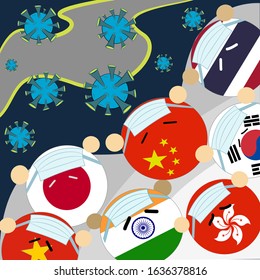 Each country flag represents nations are coming together to fight against the new corona virus. 