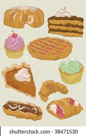 Each dessert item has its fill and outline on separate layers. Background effects are also on separate layer. Easy to add/subtract desserts.