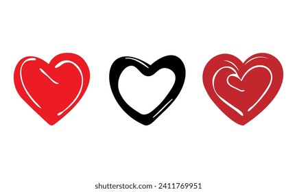 Each element of the collection conveys original character and creativity, emphasizing the beauty of love and the deep meaning of relationships. Hearts in black and white, simple style, doodle style