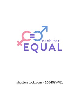 Each for Equal logotype and typography design for celebrating International Woman day at march 8th. vector illustration.