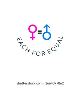 Each for Equal logotype and typography design for celebrating International Woman day at march 8th. vector illustration.