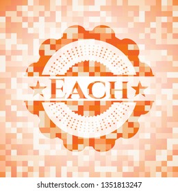 Each orange tile background illustration. Square geometric mosaic seamless pattern with emblem inside.