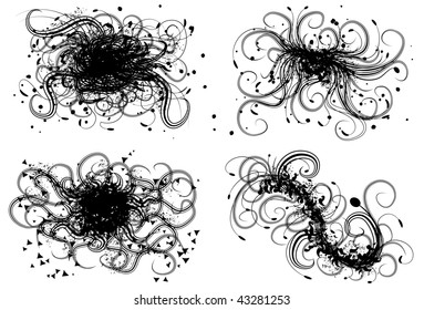 Each shape is ungrouped on its own layer. Smaller clusters of objects inside each group of shapes is grouped together.