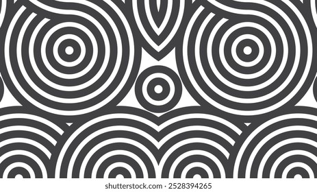 Each spiral is outlined in bold black lines, contrasting sharply against a crisp white background. The overall effect is both hypnotic and mesmerizing, drawing the eye into the intricate details.