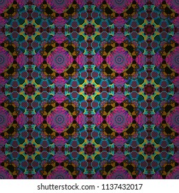 Each square of the pattern is also seamless backgrounds. Vector seamless pattern in style of patchwork in brown, blue and black colors.