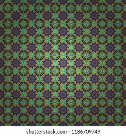 Each square of the pattern is also seamless backgrounds. Vector seamless pattern in style of patchwork in blue, yellow and violet colors.