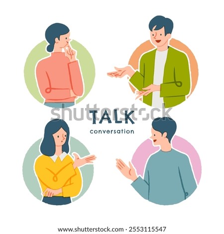 In each window hole people are talking. flat design style minimal vector illustration