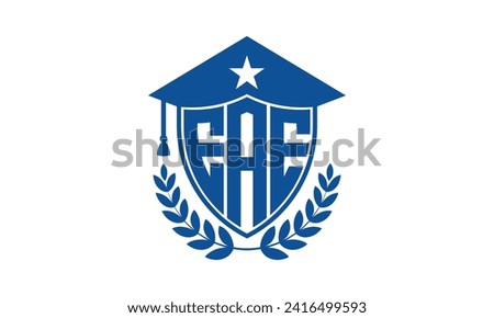 EAE initial letter academic logo design vector template. monogram, abstract, school, college, university, graduation, symbol, shield, model, institute, educational, coaching canter, tech, sign, badge