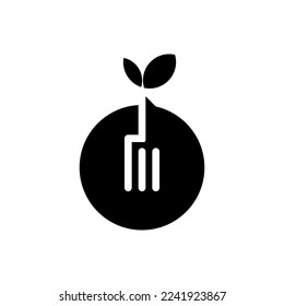 eaf, fork, circle logo vector design in black and white colors