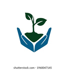 eaf and hand, care nature icon vector