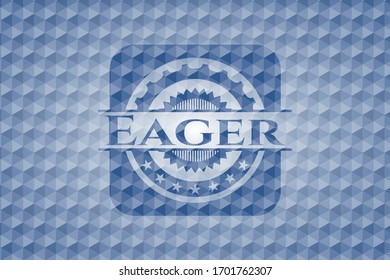 Emblema azul ansioso con un patrón geométrico. Ilustración vectorial. Detallado.