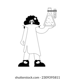 Eager lady with a chemical bump. Learning subject. Dim and white line craftsmanship. Trendy style, Vector Illustration