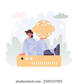Eager Lady Der Griff auf dem IoT Picture Inside ist Teil des Zentrums einer Serverorganisation und symbolisiert die Interkonnektivität und die Mechanischen Kopfformen der Advanced Times.