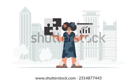 The eager lady is holding a befuddle and a positivegrade chart. Thought bunch work. Trendy style, Vector Illustration