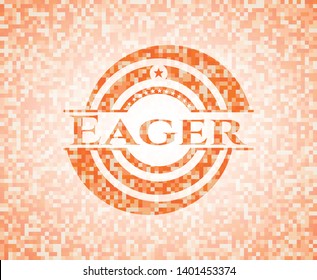 Eager orange tile background illustration. Square geometric mosaic seamless pattern with emblem inside.