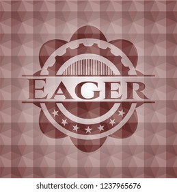 Eager red badge with geometric background. Seamless.