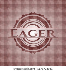 Eager red seamless badge with geometric pattern background.