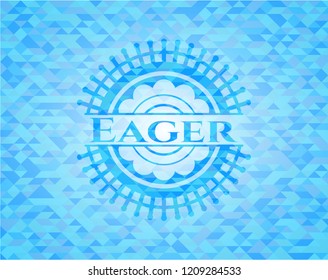 Eager sky blue emblem with triangle mosaic background
