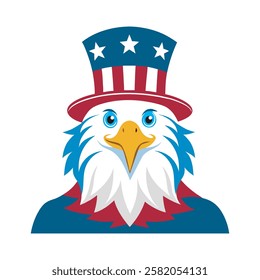 Eagle adorned with patriotic hat , bold independence day emblem