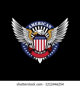 Eagle With America Flag And Shield Vector