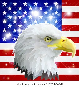 Eagle America love heart concept with and American bald eagle in front of the American flag