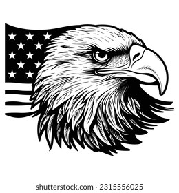 Eagle with American Flag, 4th of July, Independence Day, vector art, isolated in white background, vector illustration