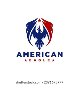 Eagle and American Flag Logo Design.us flag american strip and stars eagle logo vector design concept illustrations	
