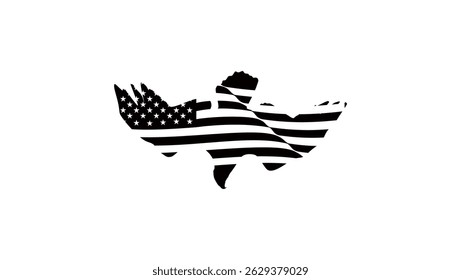 Eagle in american flag shape, black isolated silhouette